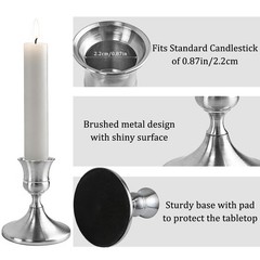 Vintage Silver Taper Candle Holders Set of 2, Metal Candlestick 2PC,