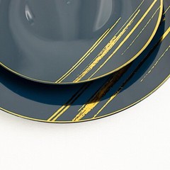 NAVY BLUE GOLD 10 Round 10″ Plastic Salad DINNER PLATES Metallic Prints Party