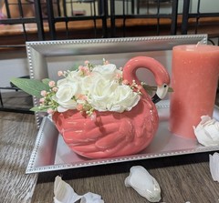 Wedding Centerpiece, Flamingo Table Decor with Bouquet of White Mini Roses