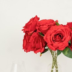 RED 2 Bushes 17″ Premium Silk Roses Artificial FLOWERS Bouquets Party Events