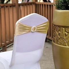 10 Champagne Metallic Spandex Chair Sashes Silver Buckles Wedding Decorations