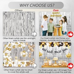 TenLaitech 3 Pack 3.3 x 9.9 ft Silver Foil Fringe Backdrop Curtain, Streamer …