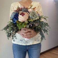 Bridal Wedding Bouquet Budget Friendly Handmade Faux Florals Purple Blue Orange