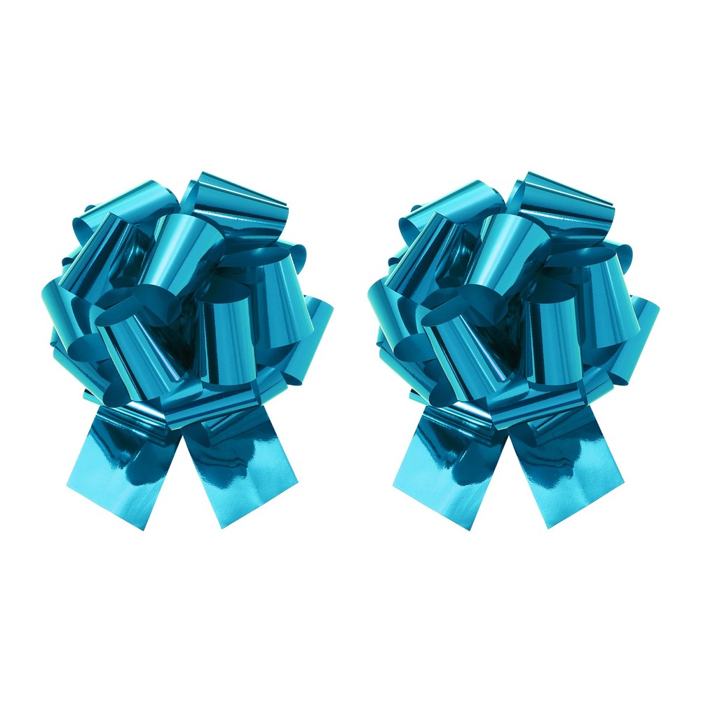 2Pcs 18 Inch Metallic Large Big Pull Bow Gift Wrapping Bows Ribbon Light Blue