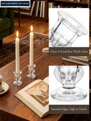 Inweder Glass Taper Candle Holders: Crystal Clear Candlestick 2Pcs,