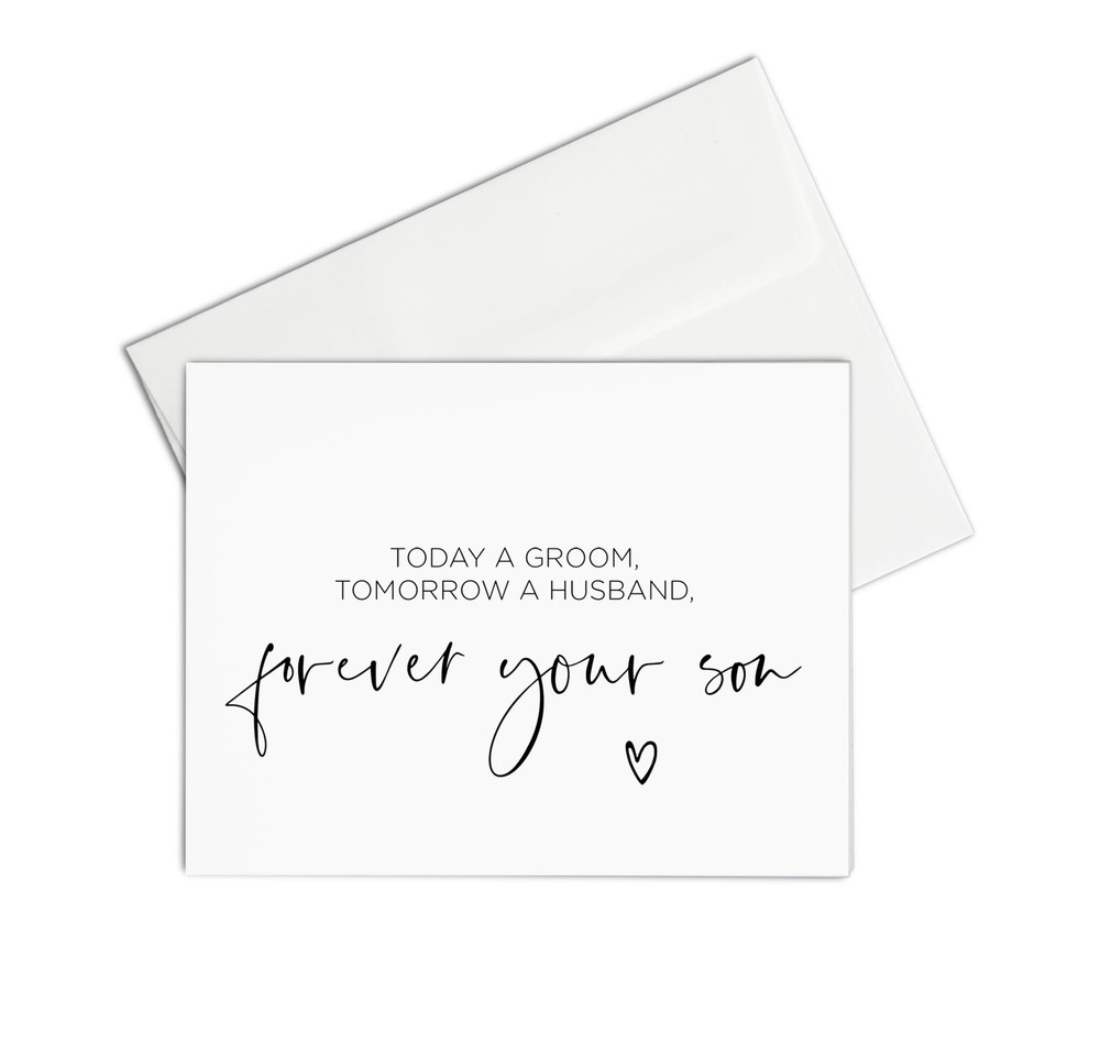 Groom, Husband, Forever Your Son Wedding Day Card Gift for Parents Black Ink