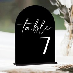 Black Arch Acrylic Table Numbers 1-25, 5×7″ with Stands, Minimalist Style, Bl…