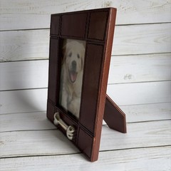 Pre-owned Huntley Leather Pet Dog Picture Frame w/Silver Bone Accent Excellent