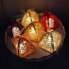 Gold Laser Cut Candy Boxes with Ribbons for Birthdays and Bridal Showers