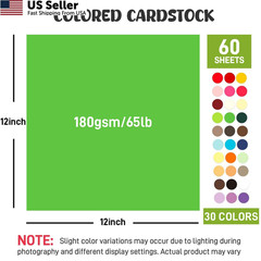 SallyFashion 60 Sheets Colored Cardstock Paper 12×12, Medium, multi