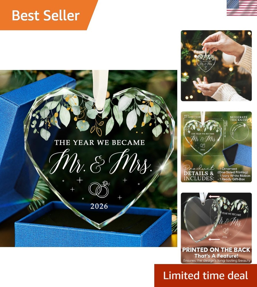 2026 Wedding Keepsake Ornament – Heart-Shaped Glass for Just Married Couples