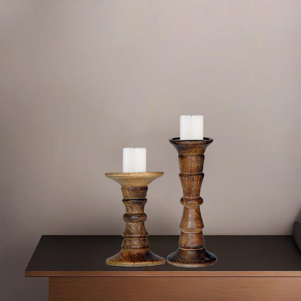 Eco-Friendly Handmade Traditional Medium Burnt Mango Wood Set Of Two Candle