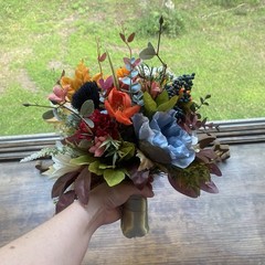 Bridal Wedding Bouquet Lovely Budget Minded Faux Bubble Pearl Blue + Fall Colors