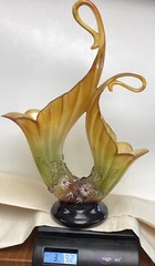 Double Amber/ Green Resin Centerpiece Table Vase Large 18”