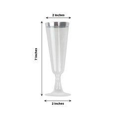5 oz Clear with Silver Rim Plastic Champagne Disposable Glasses Party TABLEWARE