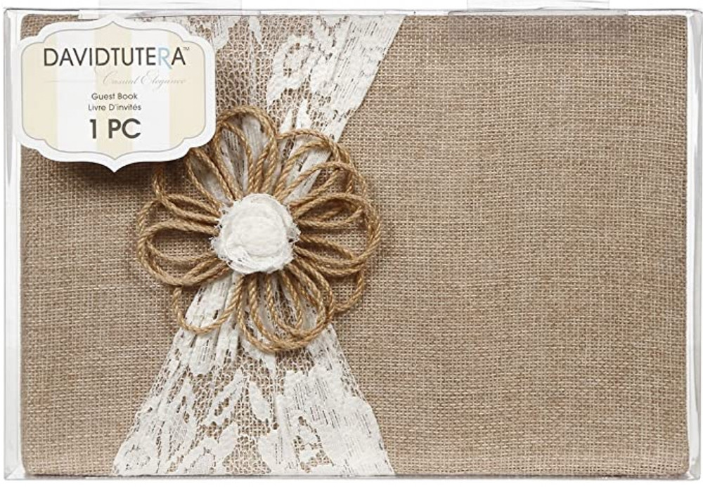 David Tutera Burlap and Lace Guest Book New with Box