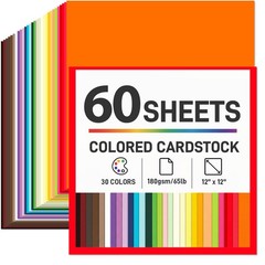 SallyFashion 60 Sheets Colored Cardstock Paper 12×12, Medium, multi
