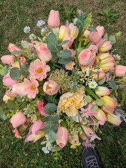 Pastel Tulip Floral Centerpiece for Table, Farmhouse arrangement