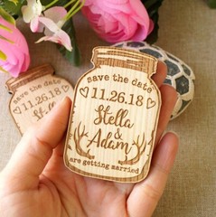 wedding save the date, wooden save the date magnets, mason jar magnets