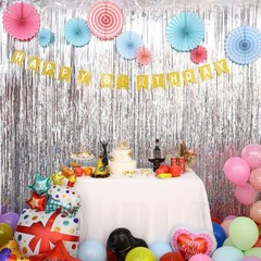 25 Pack Silver Foil Curtain Backdrop, 3.3×8.2FT Tinsel Curtain, Fringe Curtai…