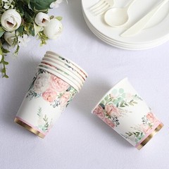24 WHITE 9 oz Pink Peony Flower Design PAPER CUPS Party Events Home Decorations