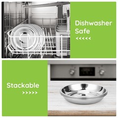 Offiper Deep Stainless Steel Plates 8 Set 7 Inch 30418/8 Metal Food Serving