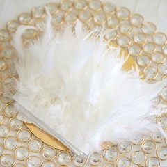 White 39″ long Natural Turkey Feathers Trim with Satin Ribbon Decorations