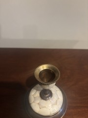 Vintage Stick Candle Holder Brass Mother of Pearl Inlay 3″ High ~ Made In India