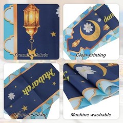 Ramadan Table Runner, 183x33cm/72x13in Blue Yellow Lantern Flower Tablecloth