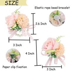 Pink Corsage and Boutonniere Set Rose Silk Wrist Corsage for Prom Wedding Bri…