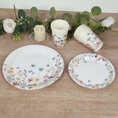75 WHITE Wildflower Butterfly Print Paper Plates and Cups Set Wedding Events