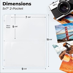 5×7 P Sleeves for 3-Ring Binder, (25 Pa) for 100 Pictures,