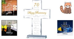 Timeless 70th Anniversary Glass Cross Keepsake – Elegant Décor for Parenthood