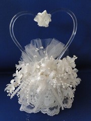 New Elegant Wedding Heart with white floral, pearl swigs Wedding Cake top #66