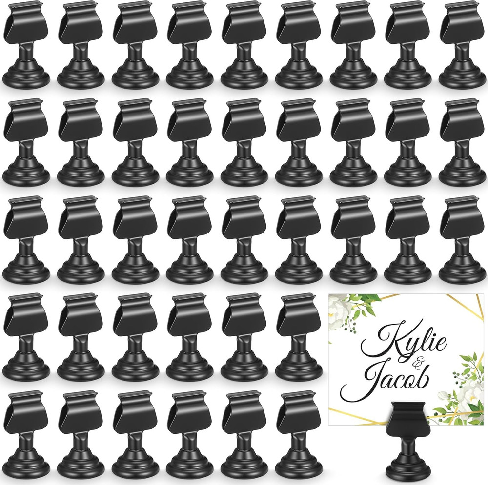48 Pcs Wedding Table Number Holders 1.7 Inch Black Metal Mini Place Card Holders