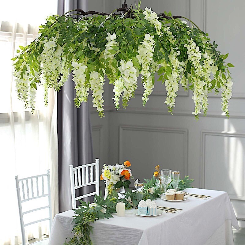 55″ CREAM GREEN Silk Wisteria Vine Hanging Artificial FLOWER Chandelier Party