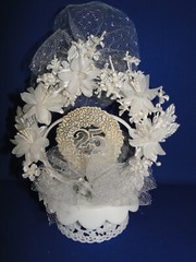 New Lisa Anne 25th Wedding Anniversary Floral Arch caketop with #25 & tulle #49