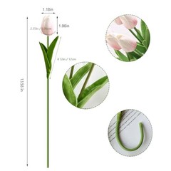 20pcs White Faux Tulips Flowers Fake Flowers Bouquets 13.5″ White and Pink
