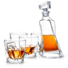 Joyjolt Atlas 5-Piece Luxury Crystal Whiskey Decanter Set 22 Oz Decanter 4 X