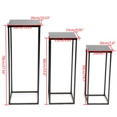 3Pc Black Metal Square Plant Stands Set Tiered Display 20×20×50–26×26×70 cm