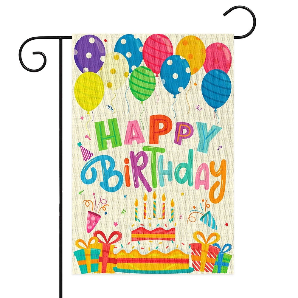 WATINC Happy Birthday Garden Flag Burlap Yard Signs Vertical Double Sided Rea…