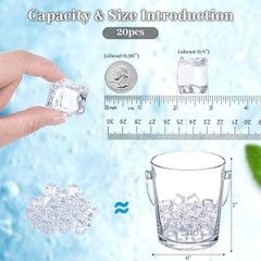 0.8 Inch Fake Ice Cubes, 20 PCS Plastic Clear Ice Cubes for Photography