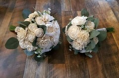 8PC Ivory White Wedding Wood Flower Set Artificial Sola Wood Bridal Bouquet Bout
