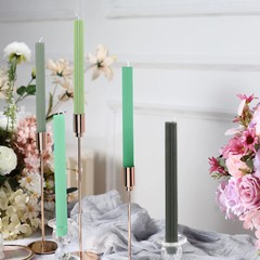 ASSORTED GREEN 5 Ribbed Design 9″ Unscented Premium Wax Taper CANDLES Party