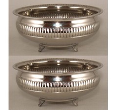 Compote Bowl Vase Nickel Plated Aluminum Ribbed 3-Leg Base 10.5″D 4.5″H Set/2