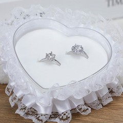 Wedding Ring Pillow Heart , White Romantic Lace Pearl Ring Holder with Ribbon…