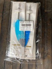 6 Pk Feather Teal & Blue Decorated Ballpoint Pens Black Ink Guest Book Wedding