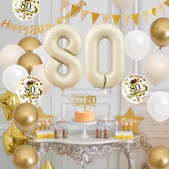 80th Birthday Decorations Sand White Gold,80th Birthday Balloons Beige Gold,H…