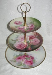 Custom Three Tier Tea Party Cake Stand Made With Vintage Hand Painted Plates