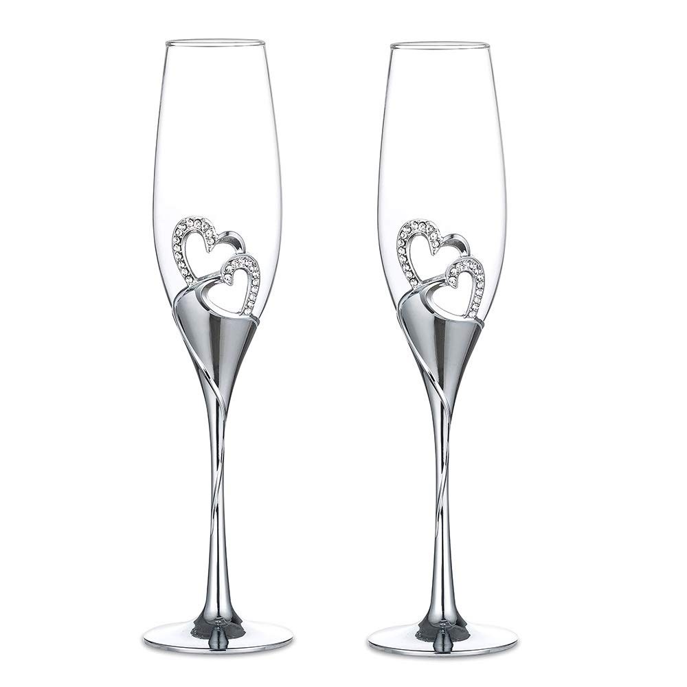 Sziqiqi Wedding Champagne Glass 2 Count (Pack of 1), Silver with Regular Box